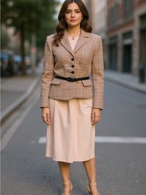 Vintage Giorgio Sant Angelo Tailored Light Pink Midi Dress, Top Tweed Jacket 14